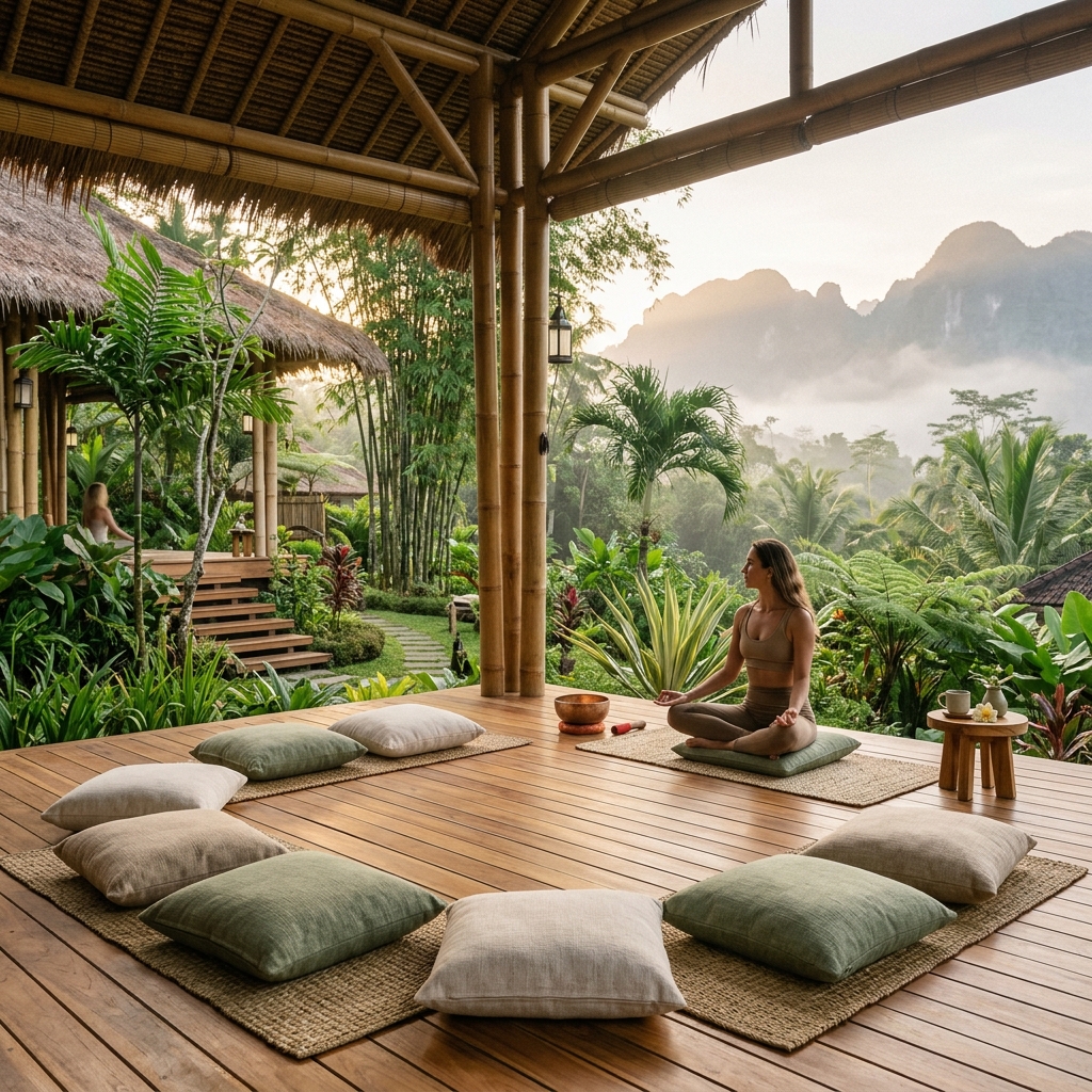 Serene wellness retreat surrounded by nature